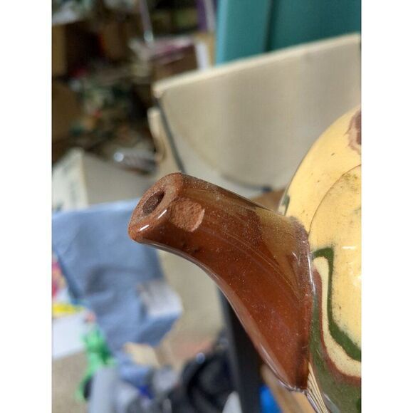 Vintage Redware Teapot Made Bulgaria Flower Fading Brown Yellow Drip Glaze READ - Picture 14 of 14